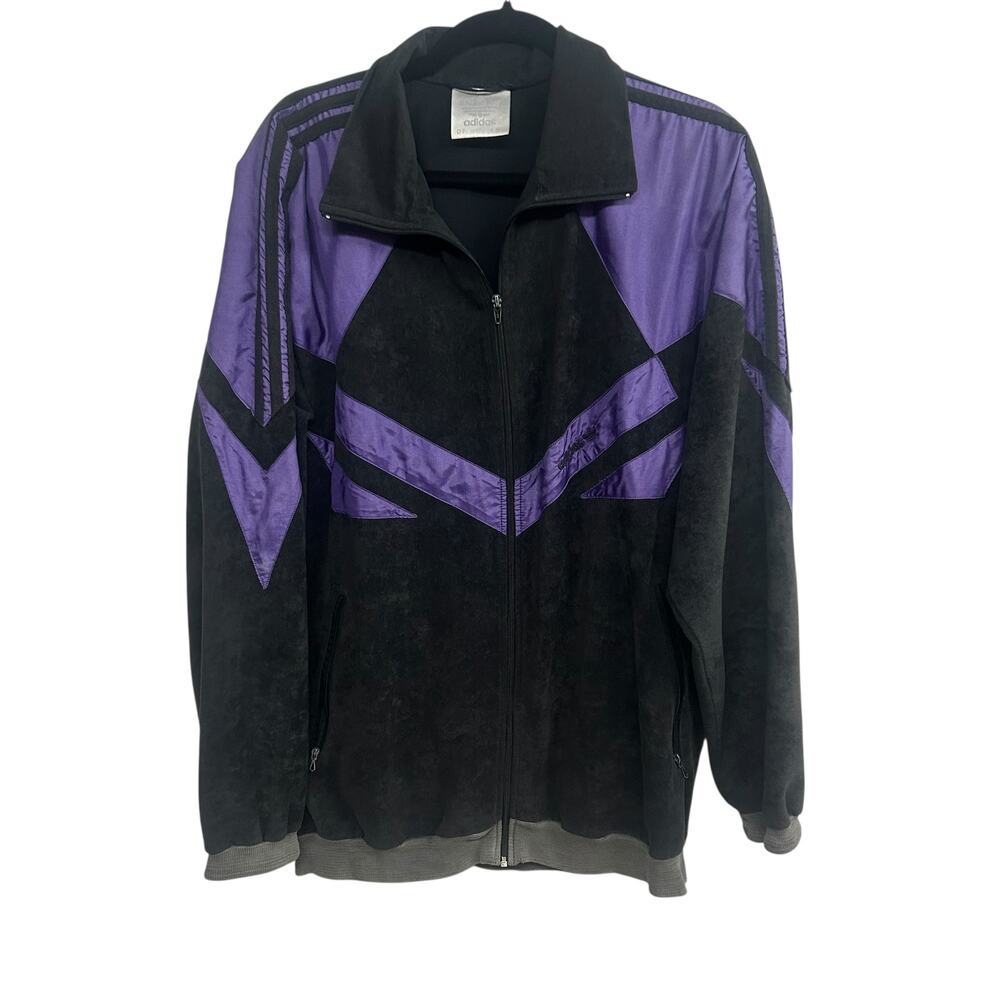 Adidas Retro Streetwear Track Jacket Black Purple Chevron‎ 90s Hip Hop XL